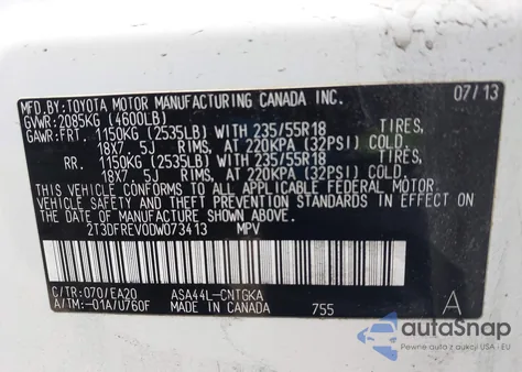 2013 Toyota Rav4 Limited z USA, uszkodzony, nr VIN 2T3DFREV0DW073413